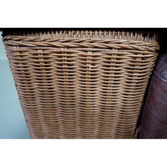 Image 1 of Canapé italien vintage en rotin et cuir, 1970