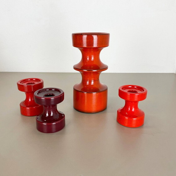 Image 1 of Ensemble de 4 bougeoirs en poterie vintage par Cari Zalloni pour Steuler, Allemagne, années 1970