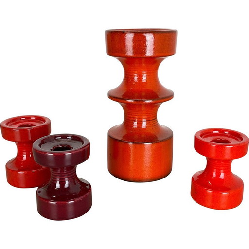 Ensemble de 4 bougeoirs en poterie vintage par Cari Zalloni pour Steuler, Allemagne, années 1970