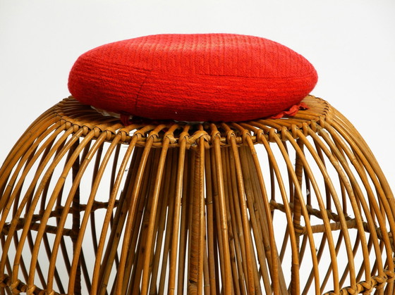 Image 1 of Magnifique Extraordinaire Original 60S Italien Bambou Rotin Tabouret Avec Son Coussin D'assise D'origine