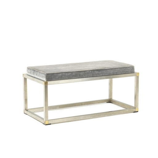 Banc vintage en métal et velours bleu, 1970