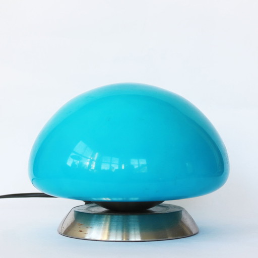 Lampe champignon en verre bleu de l'ère spatiale