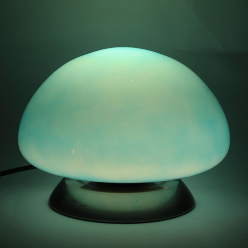 Lampe champignon en verre bleu de l'ère spatiale