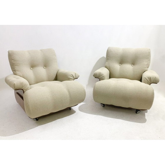 Image 1 of Paire de fauteuils du milieu du siècle en bois et tissu, Italie années 1960