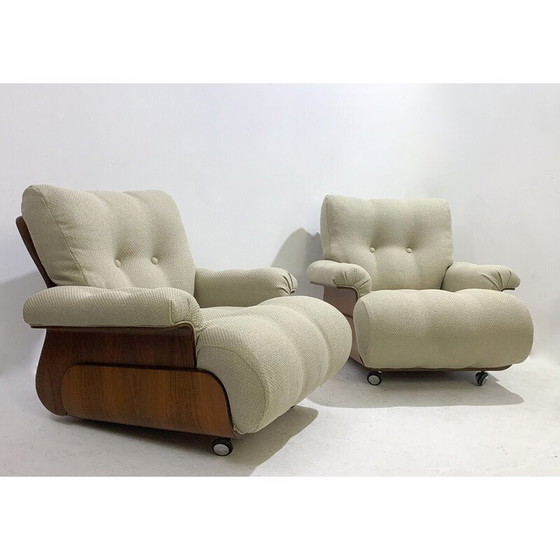 Image 1 of Paire de fauteuils du milieu du siècle en bois et tissu, Italie années 1960