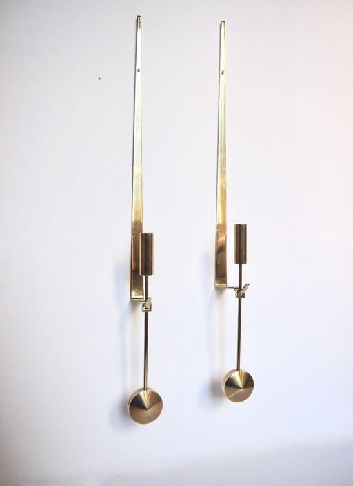 Pierre Forssell Paire De Bougeoirs Laiton Poli