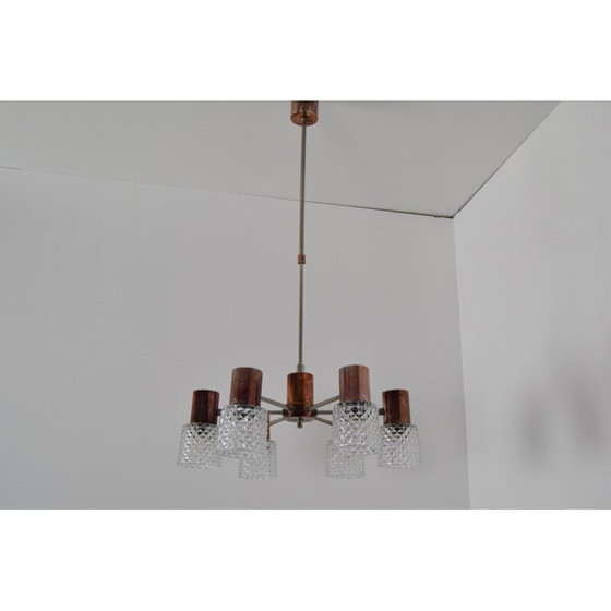 Image 1 of Lustre vintage en verre et cuivre par Kamenicky Senov, Tchécoslovaquie 1960