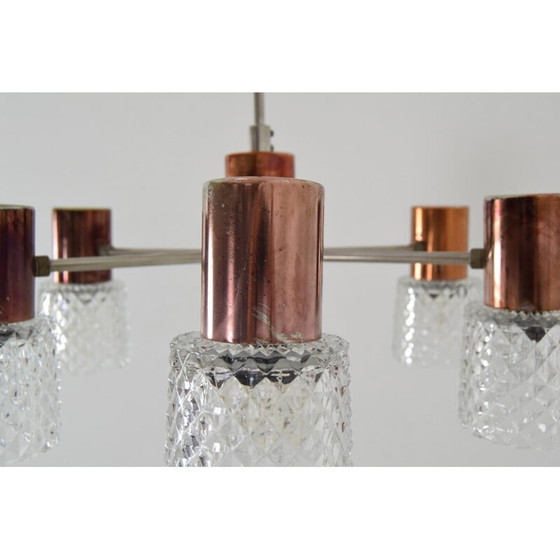 Image 1 of Lustre vintage en verre et cuivre par Kamenicky Senov, Tchécoslovaquie 1960