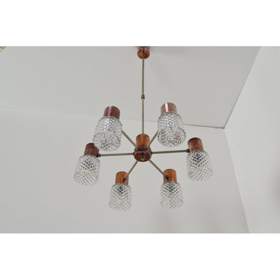 Image 1 of Lustre vintage en verre et cuivre par Kamenicky Senov, Tchécoslovaquie 1960