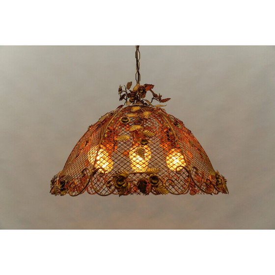 Image 1 of Plafonnier vintage à fleurs dorées par Hans Kögl, Allemagne 1970