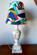 Lampe Albâtre Vintage Avec Abat-Jour Abstrait