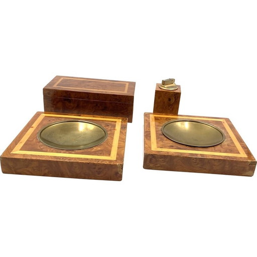 Set à fumer vintage en laiton et bois, Italie 1970