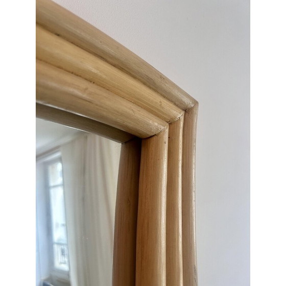 Image 1 of Miroir vintage à cadre en rotin évasé, France 1970