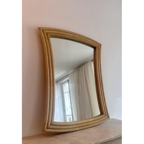 Image 1 of Miroir vintage à cadre en rotin évasé, France 1970