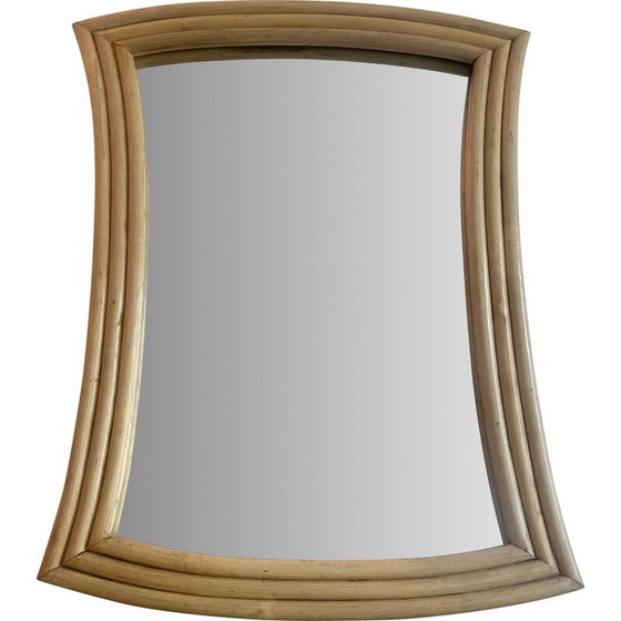 Image 1 of Miroir vintage à cadre en rotin évasé, France 1970