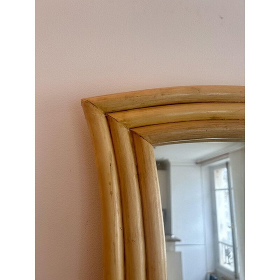 Image 1 of Miroir vintage à cadre en rotin évasé, France 1970