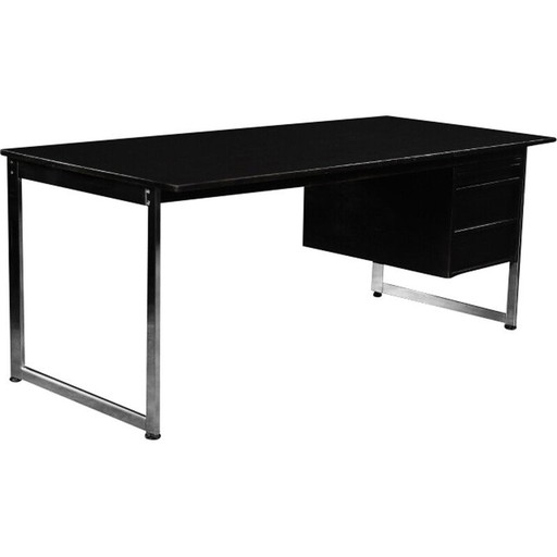 Bureau vintage en chêne noir et chrome, Danemark 1970