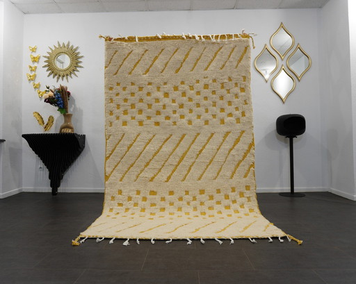 Tapis berbère - 252 Cm X 151 Cm - Laine blanche et jaune