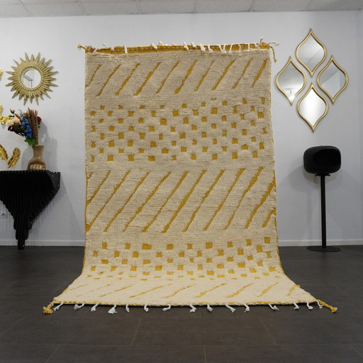 Tapis berbère - 252 Cm X 151 Cm - Laine blanche et jaune