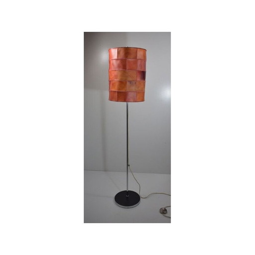 Lampadaire vintage en chrome et cuir patchwork 1970