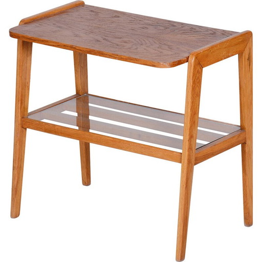 Console vintage Bauhaus en bois de chêne et verre, Tchécoslovaquie, années 1950