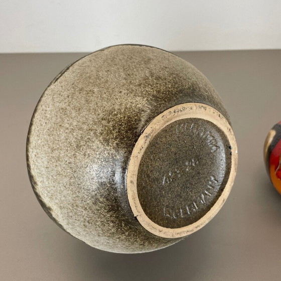 Image 1 of Paire de vases vintage en céramique de lave grasse par Scheurich, Allemagne 1970