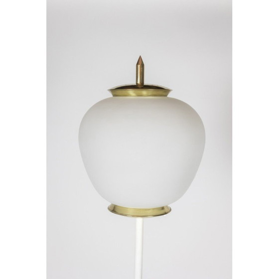 Image 1 of Lampadaire vintage en opaline et laiton doré, Italie 1950