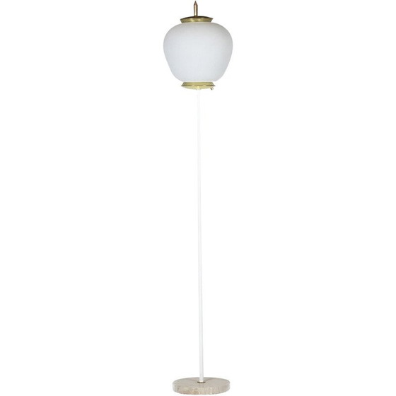 Image 1 of Lampadaire vintage en opaline et laiton doré, Italie 1950
