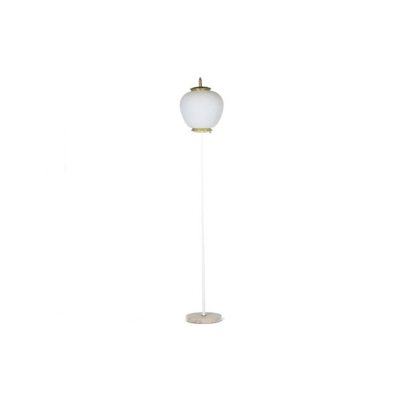 Image 1 of Lampadaire vintage en opaline et laiton doré, Italie 1950