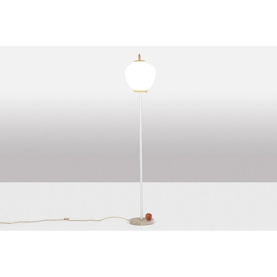 Image 1 of Lampadaire vintage en opaline et laiton doré, Italie 1950