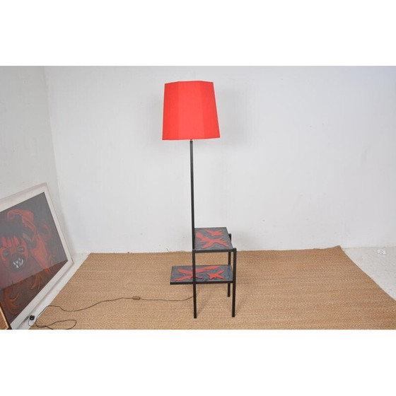 Image 1 of Lampadaire vintage en métal laqué noir, 1950