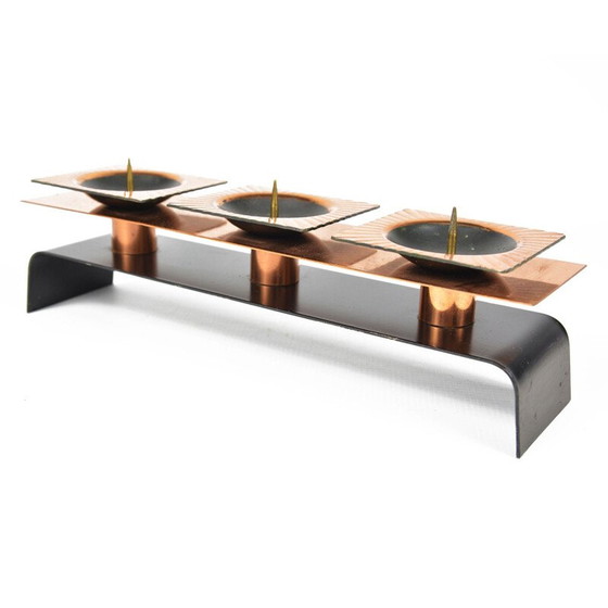 Image 1 of Bougeoir bas vintage en laiton à 3 points, Allemagne 1960