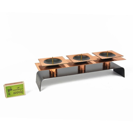 Image 1 of Bougeoir bas vintage en laiton à 3 points, Allemagne 1960