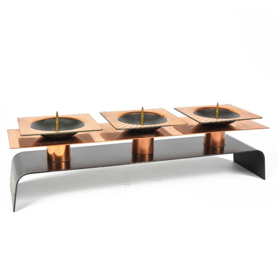 Image 1 of Bougeoir bas vintage en laiton à 3 points, Allemagne 1960