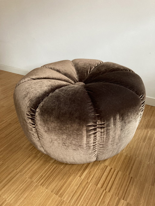 Pouf vintage en velours marron