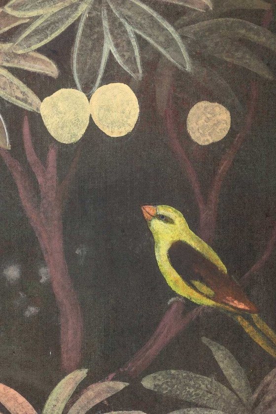 Image 1 of Toile Peinte Représentant Des Animaux Sur Un Fond Exotique. Contemporain.