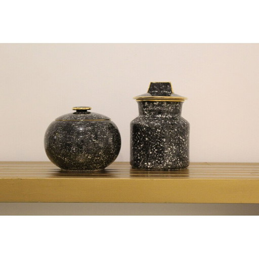 Paire de vases vintage en céramique décorée à la main par Vicenza, Italie 1940