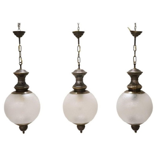 Lampes suspendues en laiton et verre, 1960S, ensemble de 3