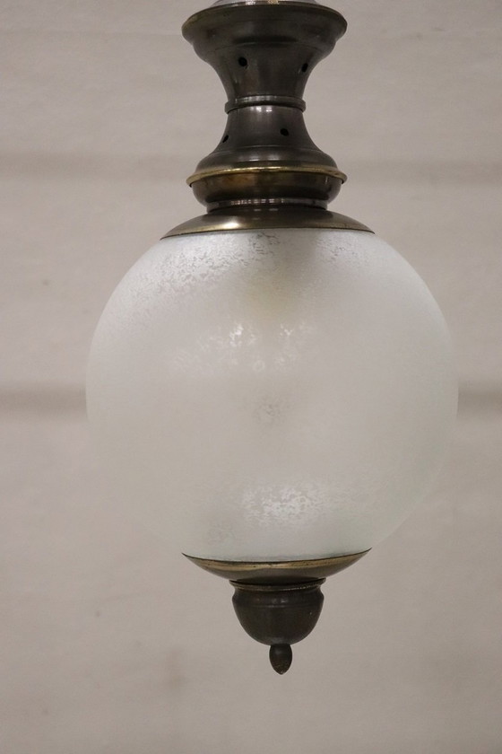 Image 1 of Lampes suspendues en laiton et verre, 1960S, ensemble de 3