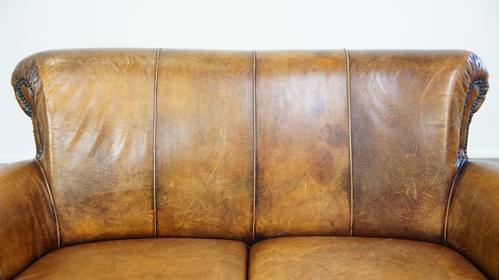 Image 1 of Canapé 2 places vintage en cuir de mouton