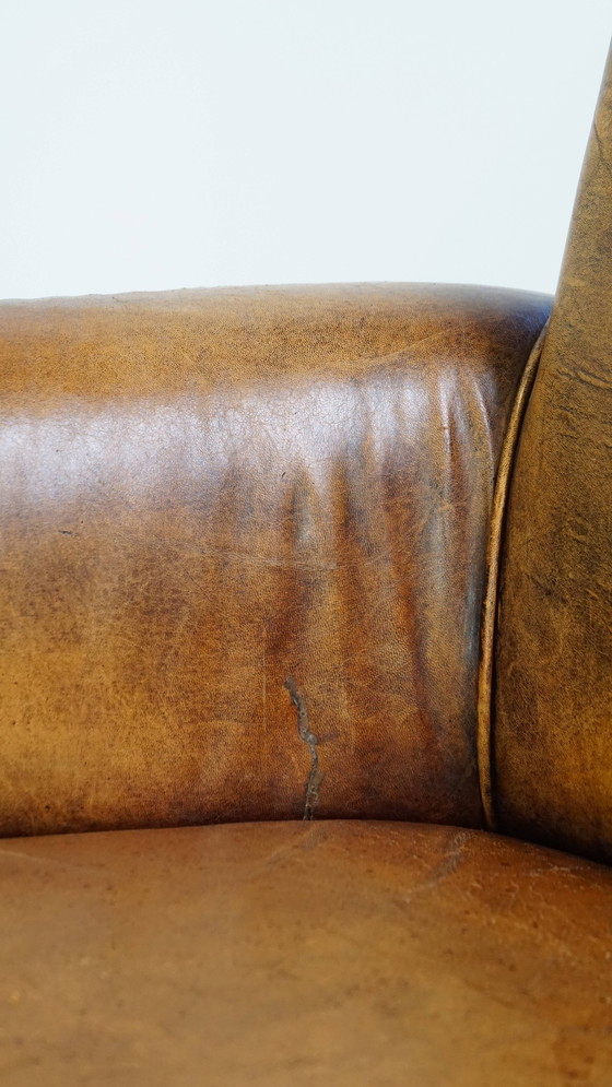 Image 1 of Canapé 2 places vintage en cuir de mouton