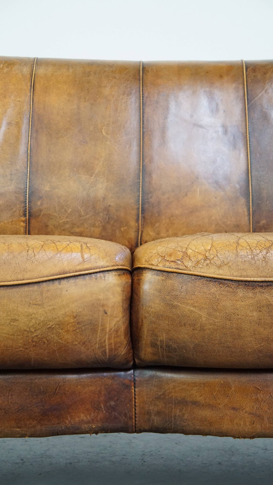 Image 1 of Canapé 2 places vintage en cuir de mouton