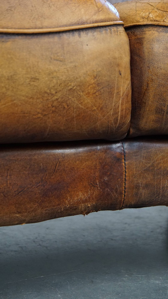 Image 1 of Canapé 2 places vintage en cuir de mouton