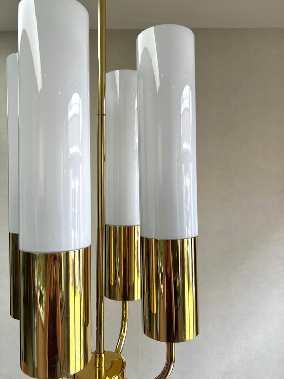 Image 1 of Lustre Vintage avec 4 calices en verre Glashütte Limburg