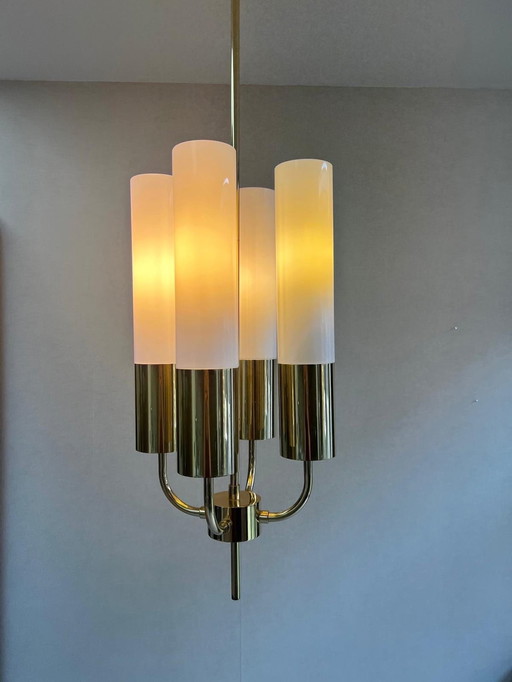 Lustre Vintage avec 4 calices en verre Glashütte Limburg