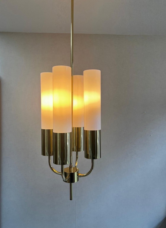 Image 1 of Lustre Vintage avec 4 calices en verre Glashütte Limburg