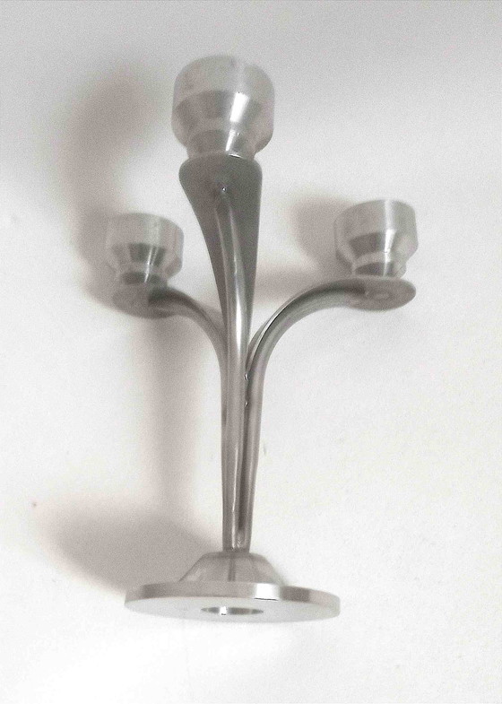 Image 1 of Chandelier 3 Feux Inox Massif Hauteur 22,5 Cm Fin 1960