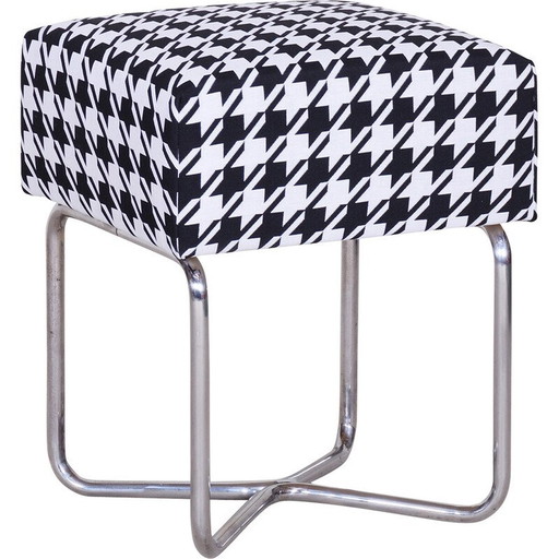 Tabouret vintage chromé noir et blanc avec tapisserie d'ameublement par Sab, années 1930