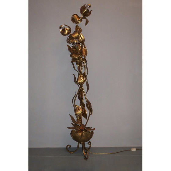 Image 1 of Lampadaire vintage en toile dorée par Hans Kögl, 1970
