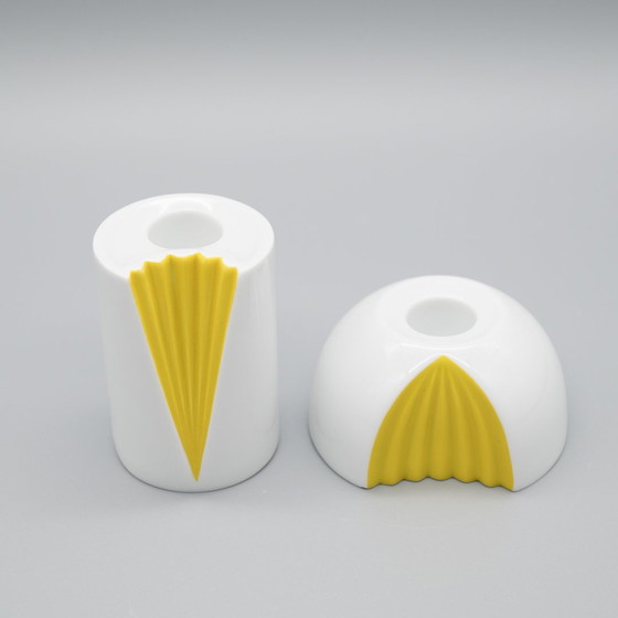 Image 1 of Rosenthal Candleholder Set Ambrogio Pozzi White Glossy Porcelain Yellow Plissée